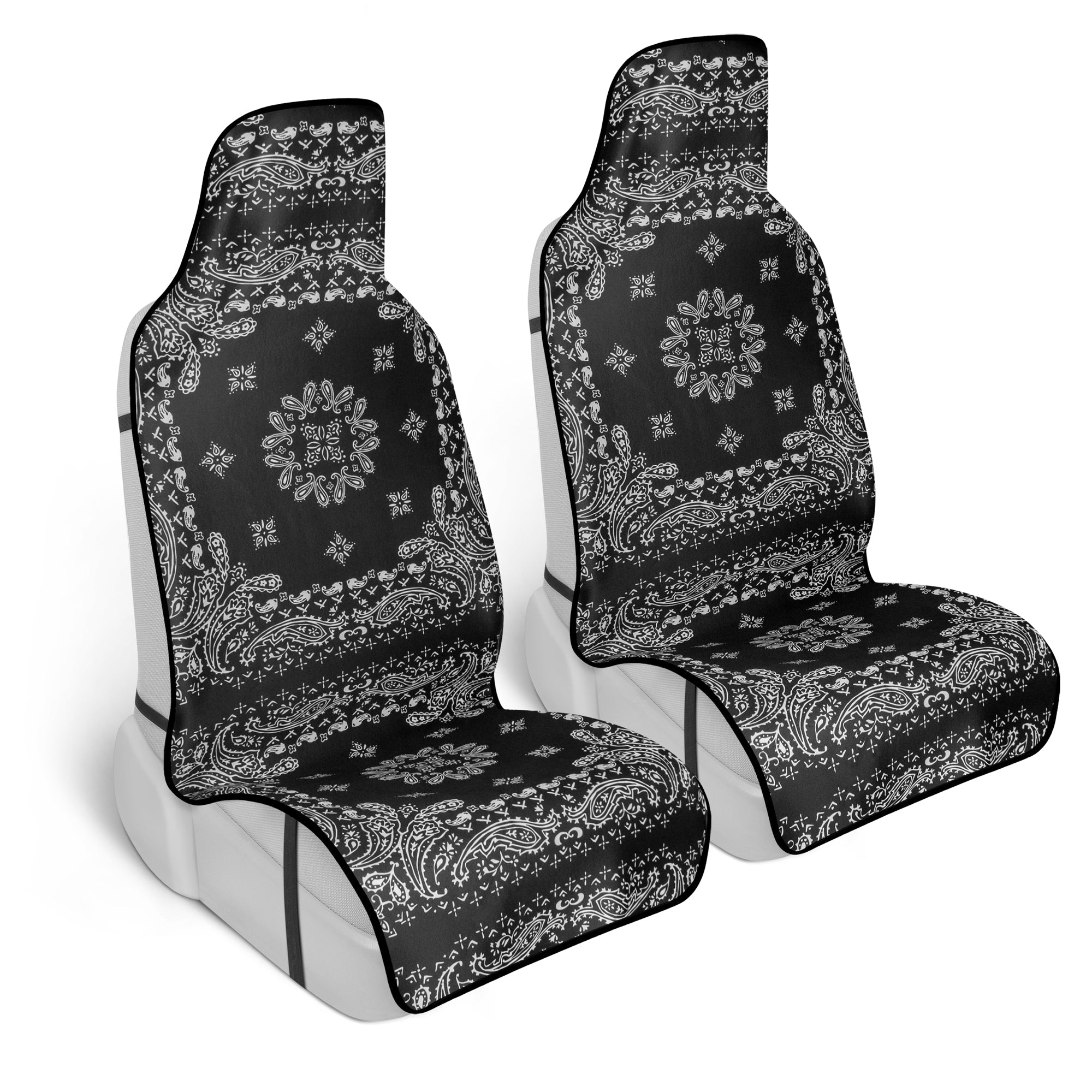 Carbella Black Paisley Bandana Car Seat Covers, 2 Pack Western Print Front Seat Covers for Cars Trucks SUV, Car Accessories for Women