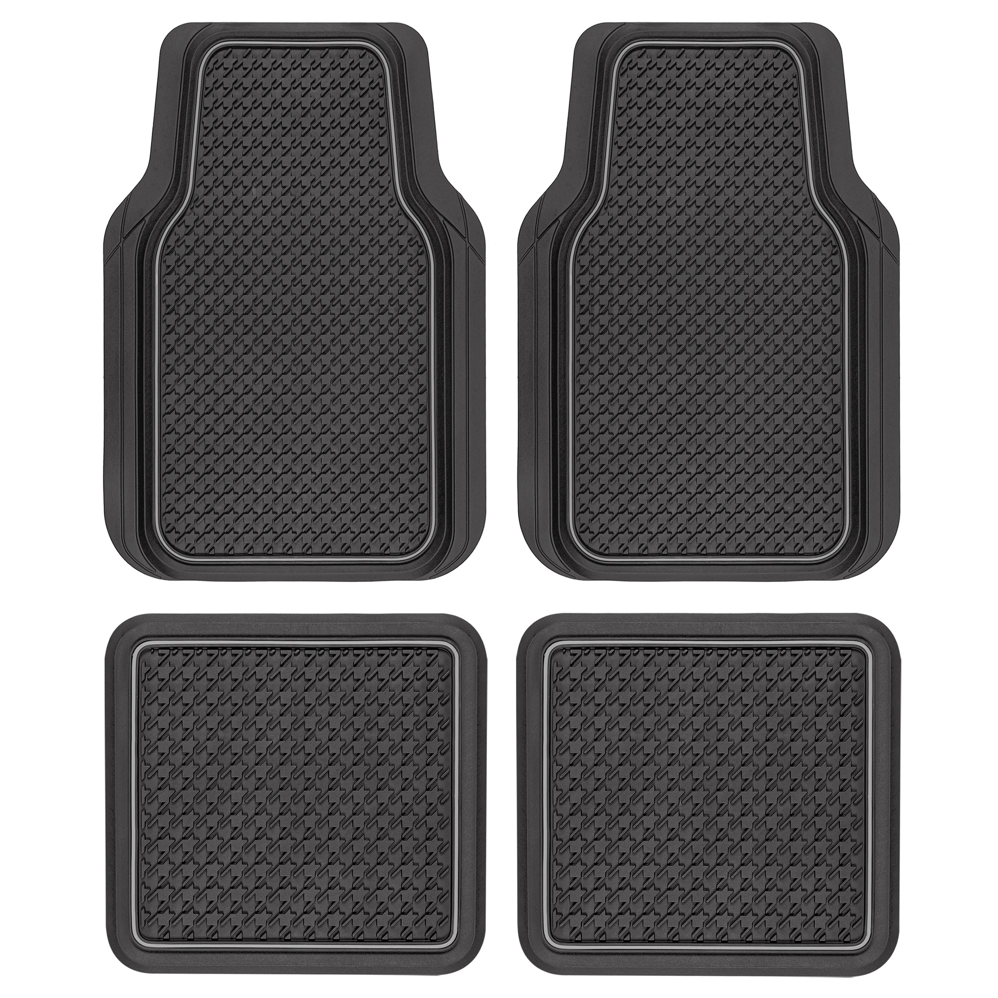 MotorTrend 4-Piece Houndstooth Pattern Front Floor Mats and Rear Floor Mats - Heavy Duty, All Weather, Trim to Fit