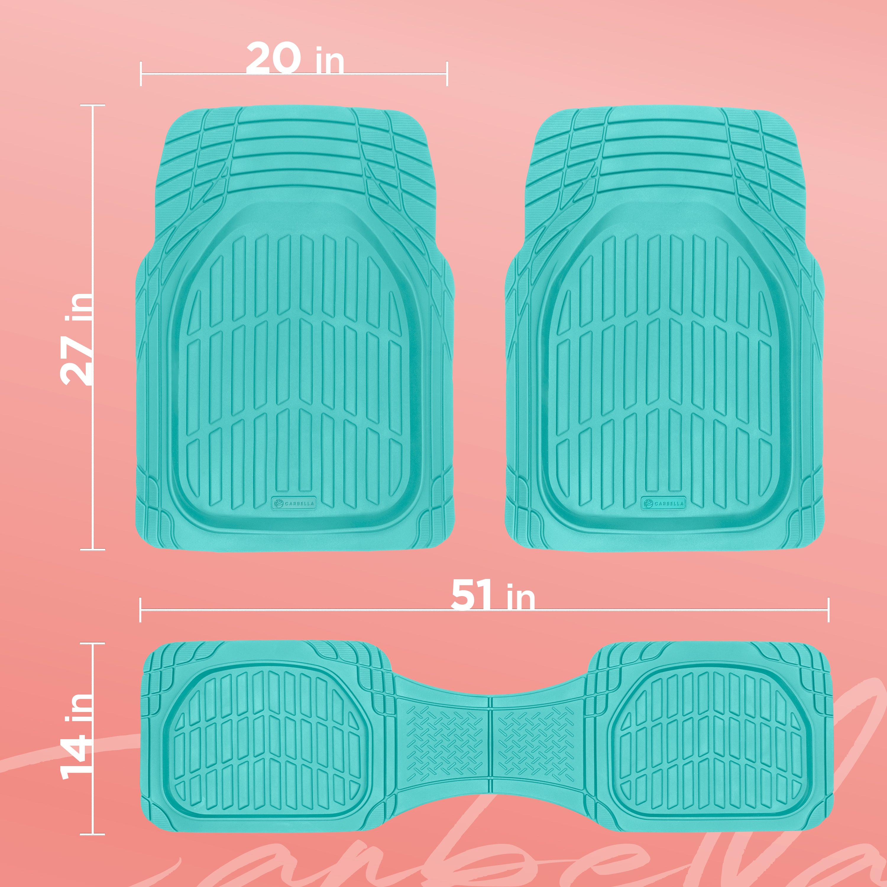 CARBELLA Heavy Duty Rubber 4-Piece Teal Car Floor Mats - Universal Trimmable All-Weather Car Accessories - Girl Car Accessories for Women & Cute Car Mats for Women for Girly Car Decor, Truck, & SUV