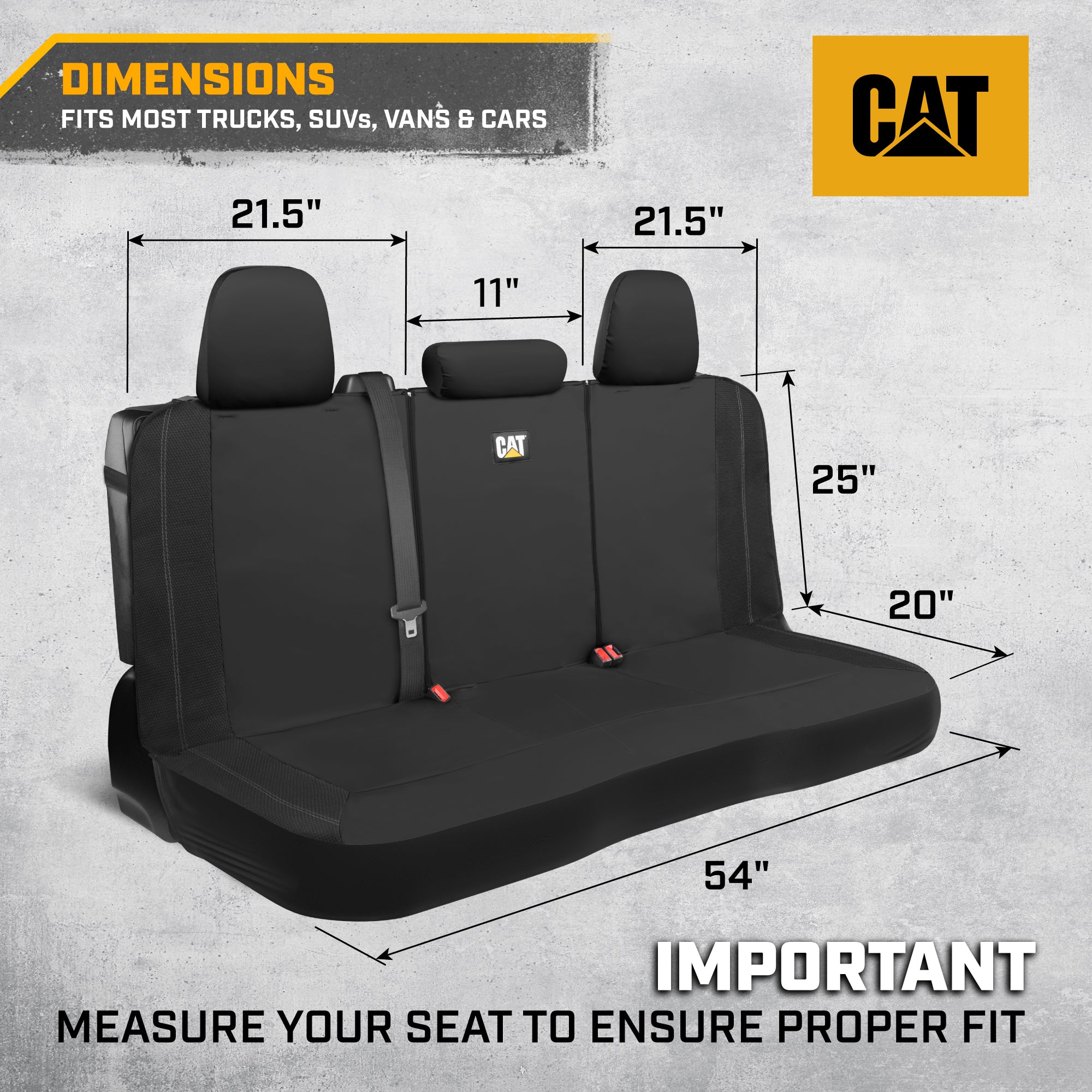 CAT PU Leather Rear Bench Seat Cover – Black, 60/40 Split Fit for Cars, Trucks, SUVs – Waterproof, Scratch-Resistant, Semi-Universal Fit Rear Seat Protector for Most Auto Interior – Easy Install
