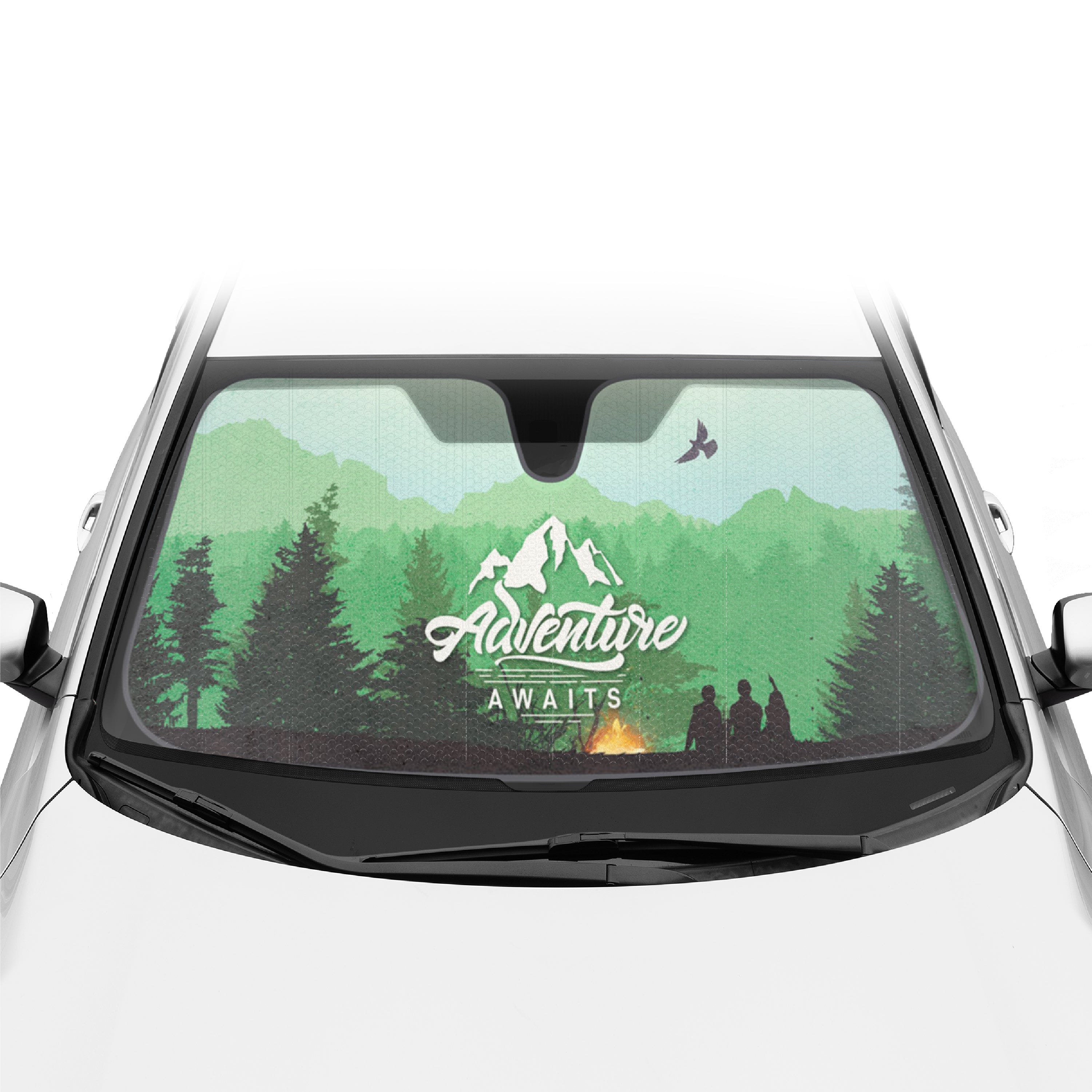 BDK Adventure Awaits Front Windshield Sunshade with Velcro Closure Strap (58" x 27")