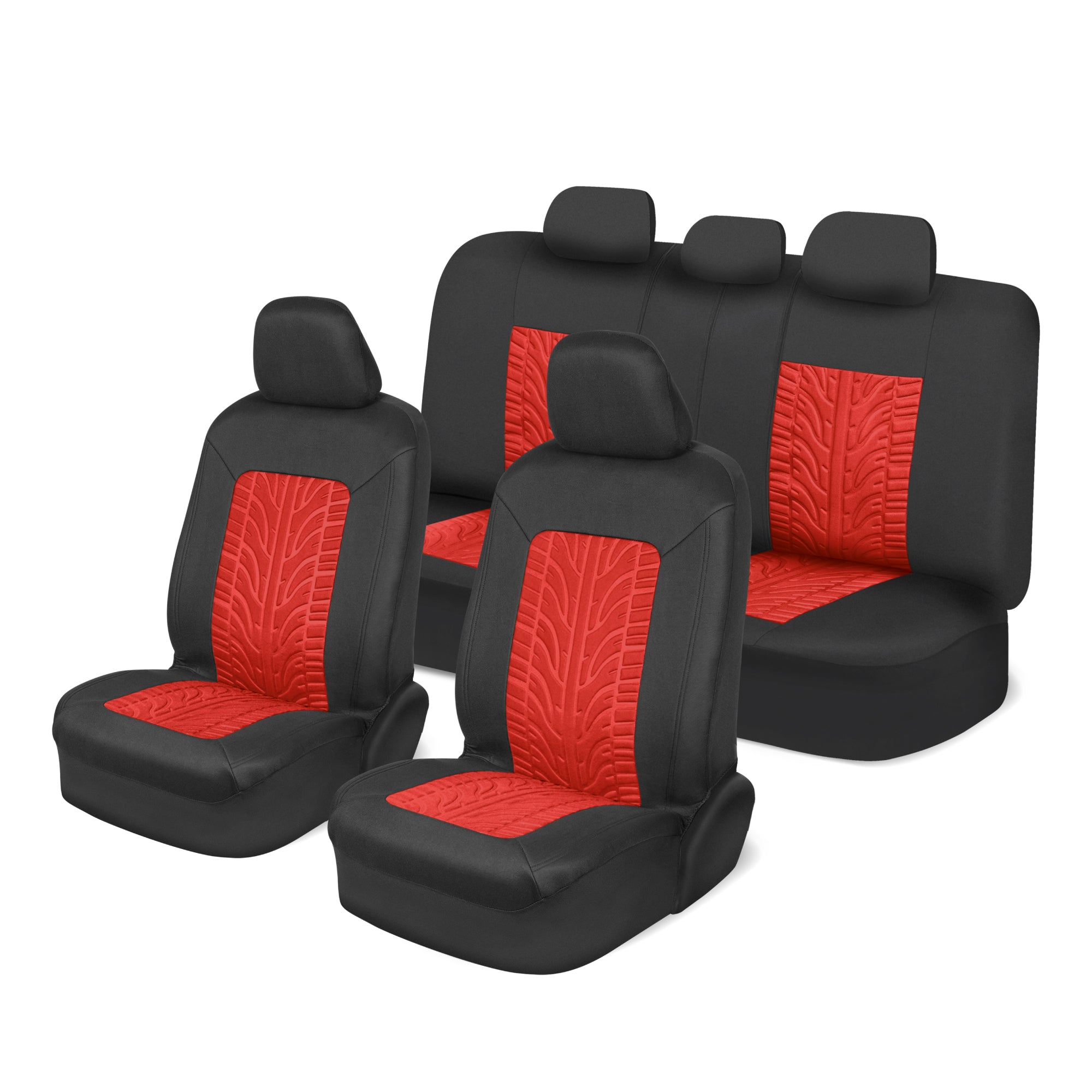 MotorTrend GrandPrix Tire Embossed Front Seat Covers and Rear Seat Covers - Red