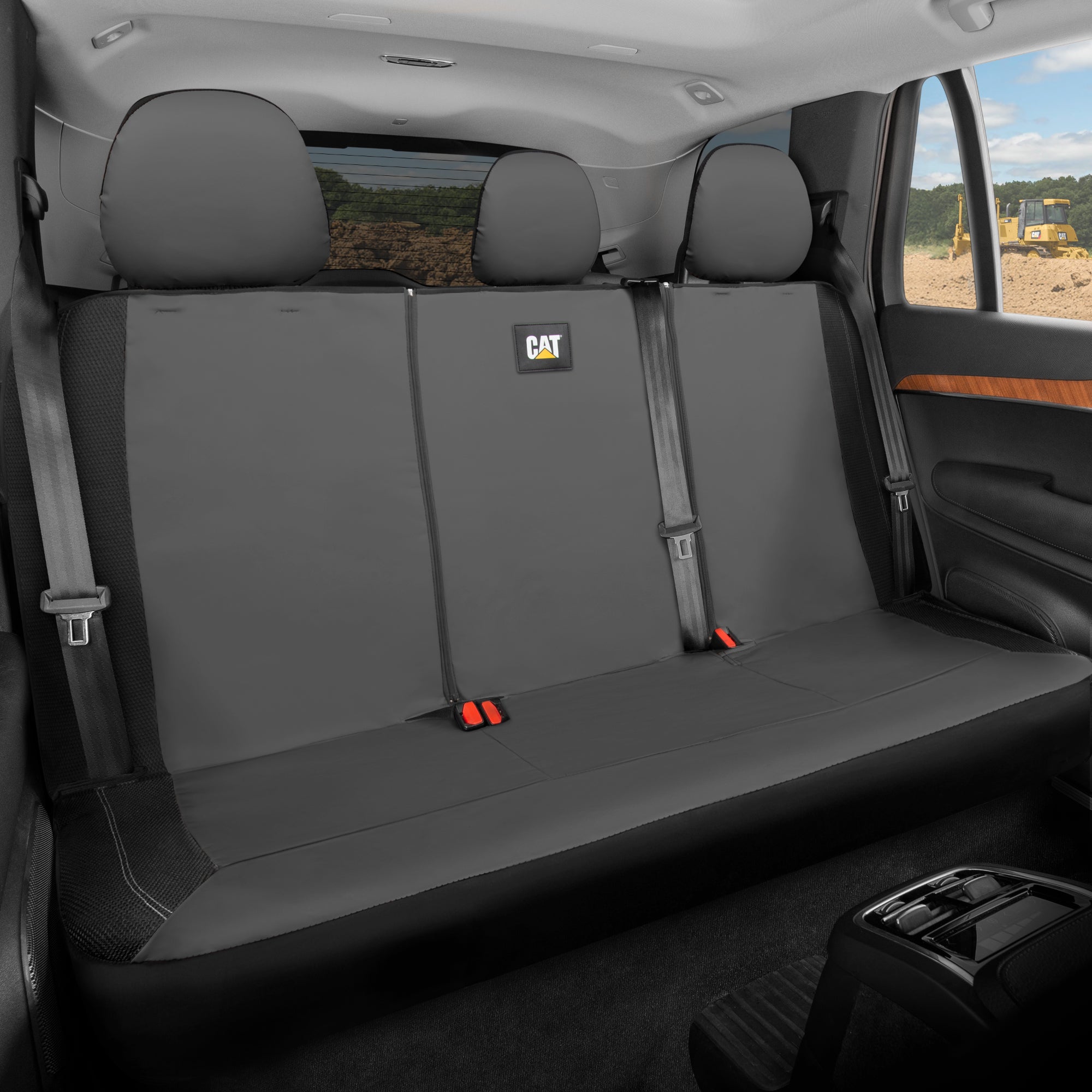 CAT PU Leather Rear Bench Seat Cover – Gray, 60/40 Split Fit for Cars, Trucks, SUVs – Waterproof, Scratch-Resistant, Semi-Universal Fit Rear Seat Protector for Most Auto Interior – Easy Install