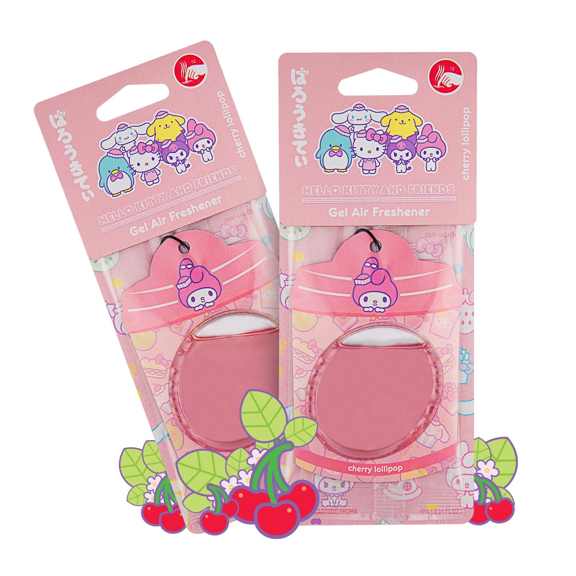 Hello Kitty and Friends Car Air Freshener (My Melody - Cherry Lollipop) Hanging Gel Area Deodorizer, Long-Lasting Car Scents Air Freshener, Cute Automotive Sanrio Accessories Decor, 2-Pack