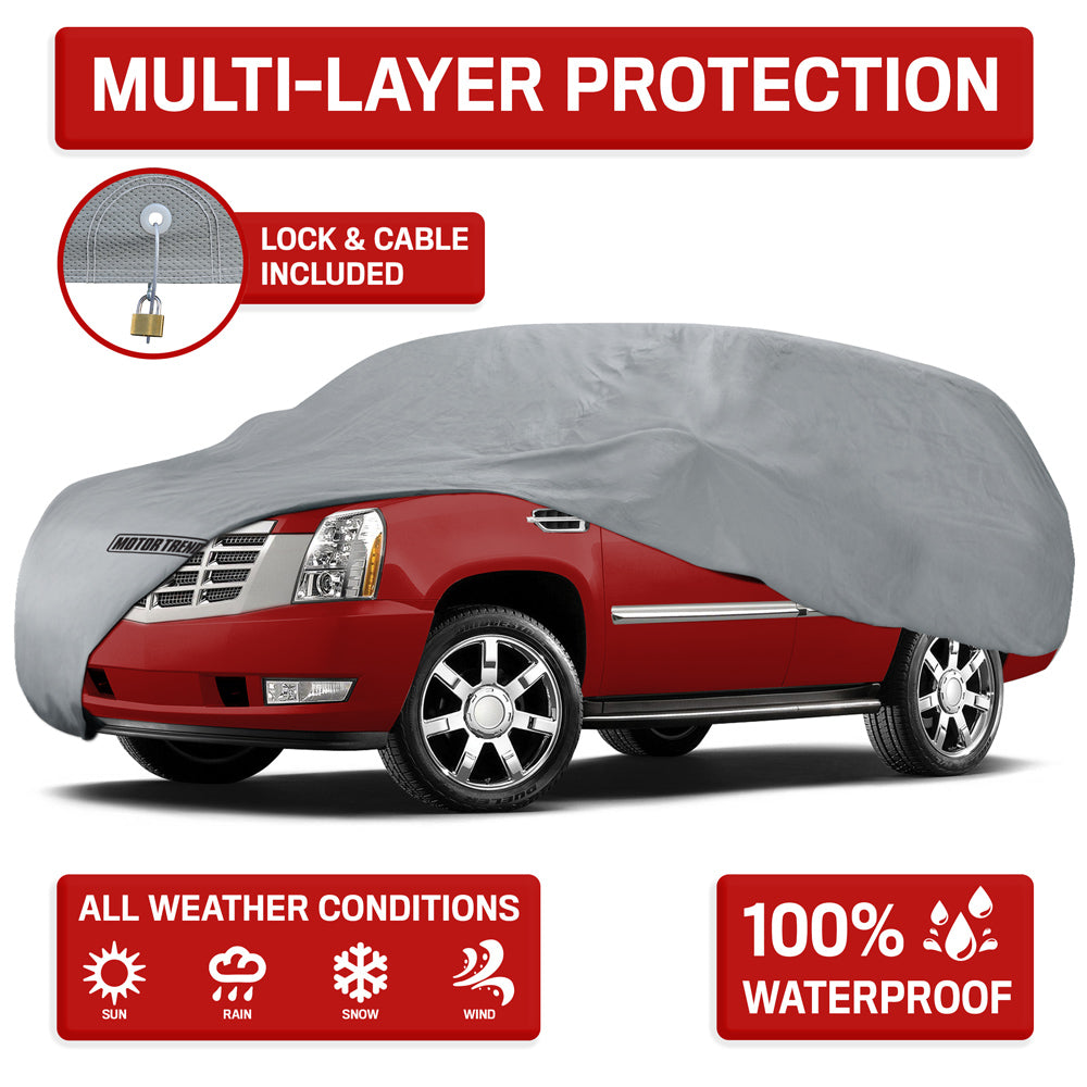 Motor Trend 4-Layer 4-Season Outdoor Waterproof SUV/Van Cover - Premium Poly Lined Protection - Small (Fits up to 185")