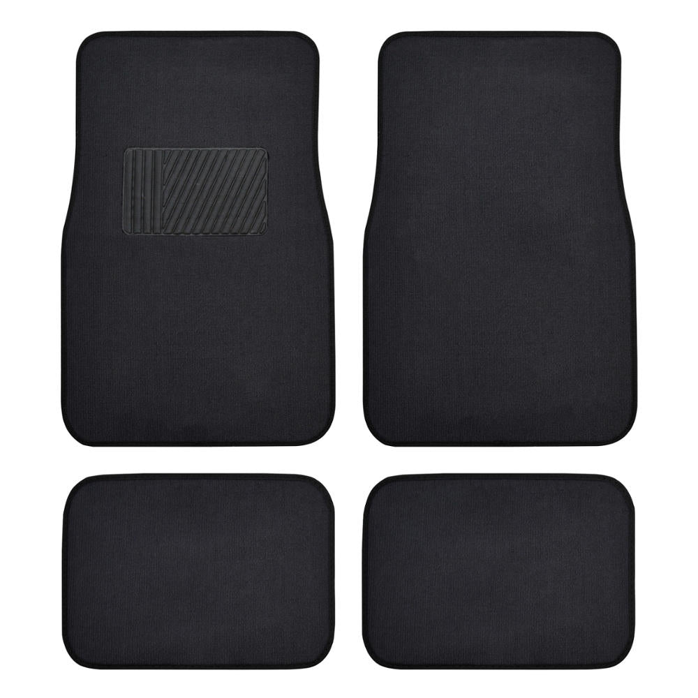 Premium 4PC Set of Carpet Car Floor Mats with Vinyl Safety Heel Pad for Car, Truck, SUV, Coupe Sedan, Black (MT-100-BK) - Black:#000000