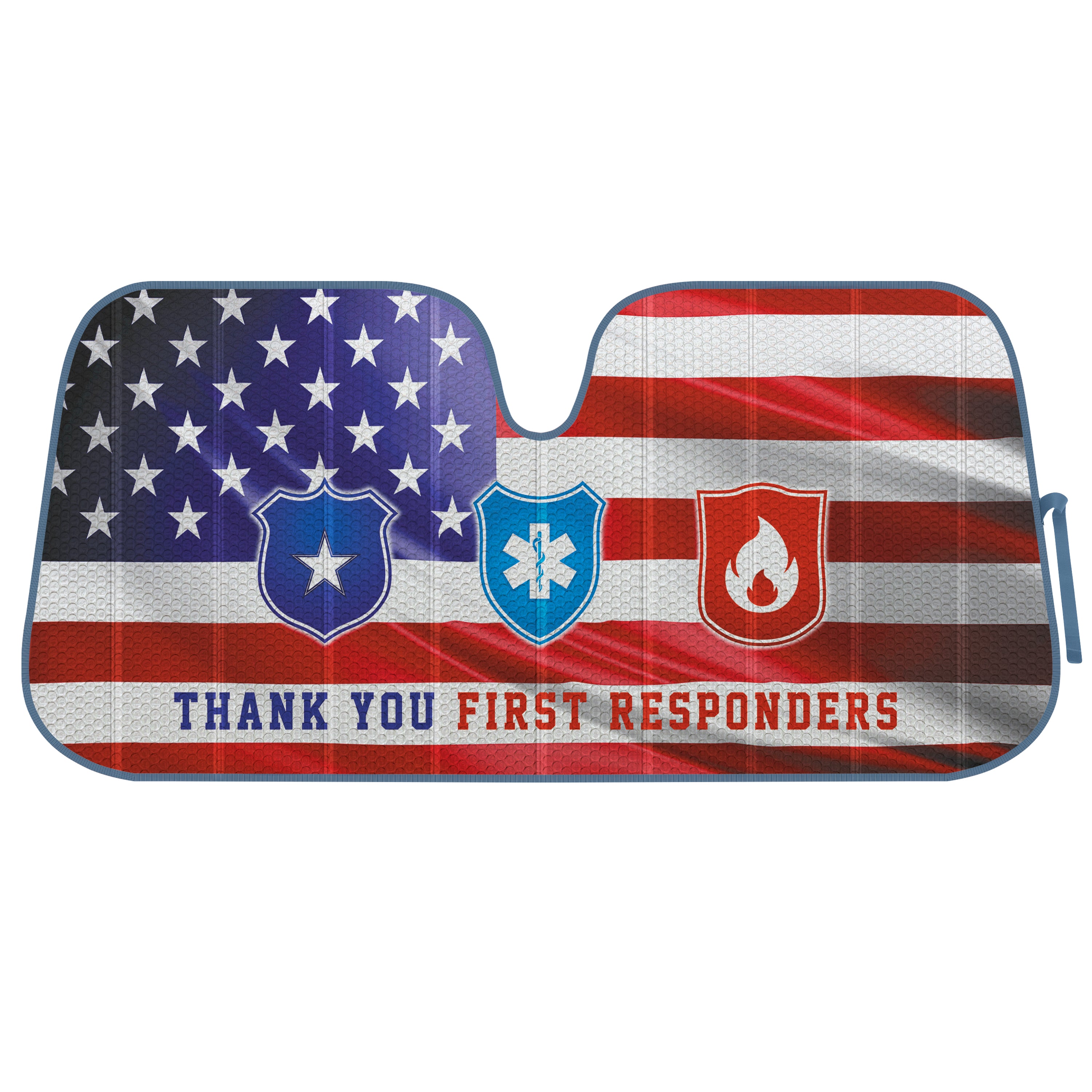 BDK Thank You First Responders Front Windshield Auto Sun Shade, Patriotic American Flag Design, Accordion Folding Sunshade Visor for Car Truck SUV-Blocks UV Rays, Keeps Your Vehicle Cool-58 x 27 Inch