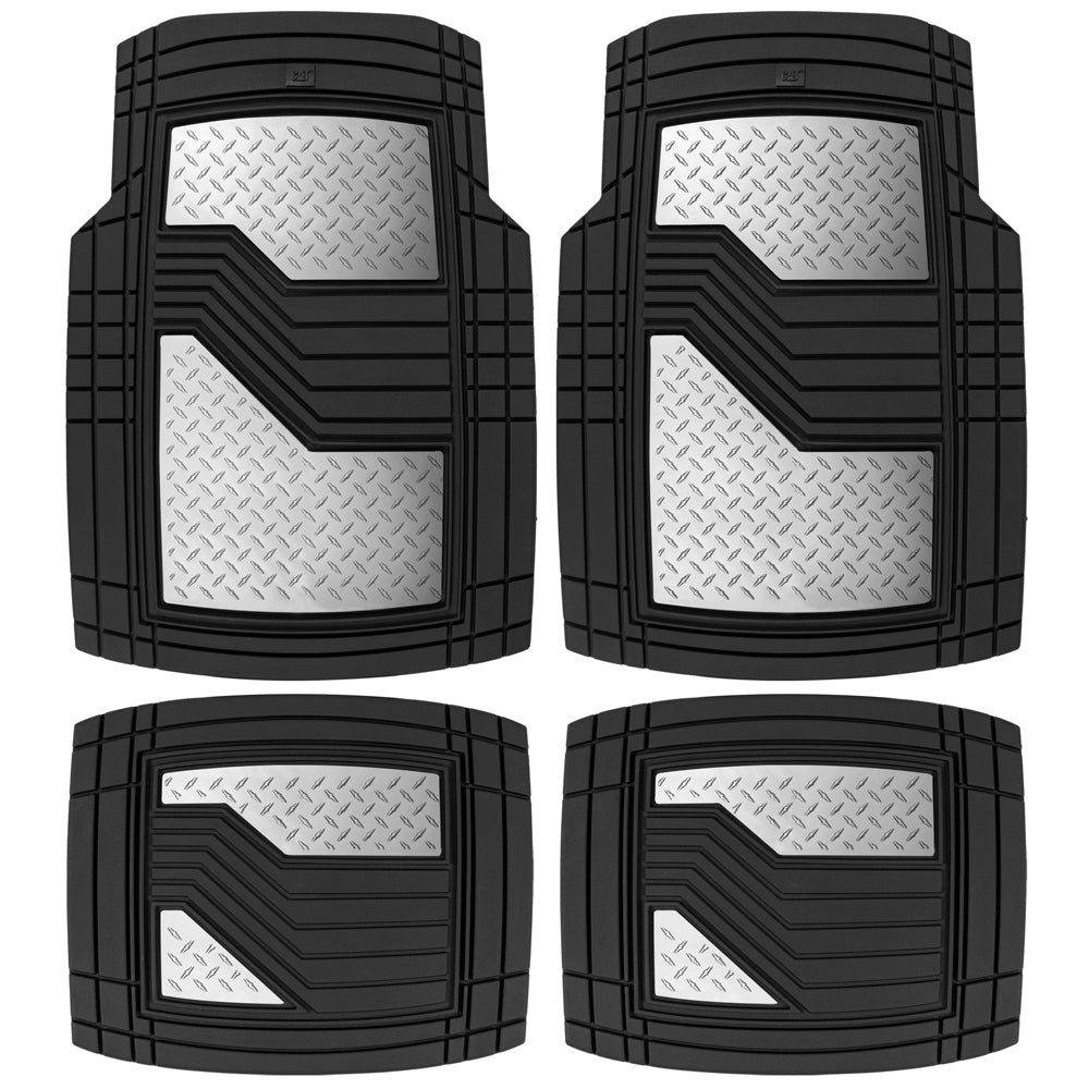 Cat® Heavy Duty Black & Silver Rubber Floor Mats All Weather for Car Truck SUV & Van Total Protection Durable Trim to Fit Liners