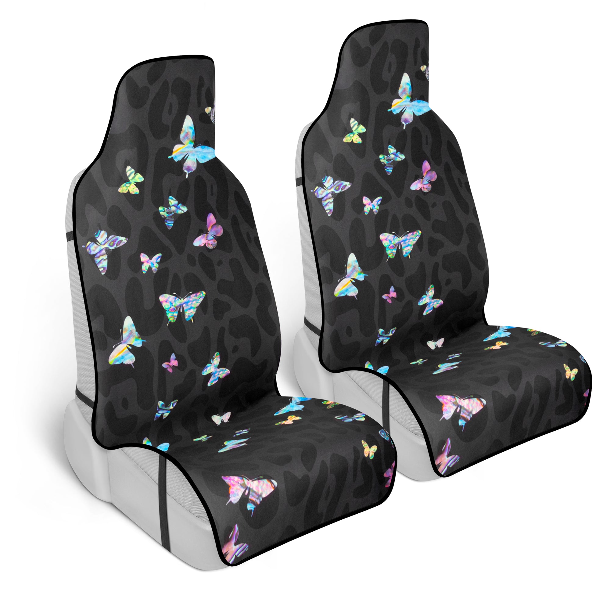Carbella Black Leopard & Butterfly Car Seat Covers, 2 Pack Animal Print Front Seat Covers for Cars Trucks SUV, Car Accessories for Women