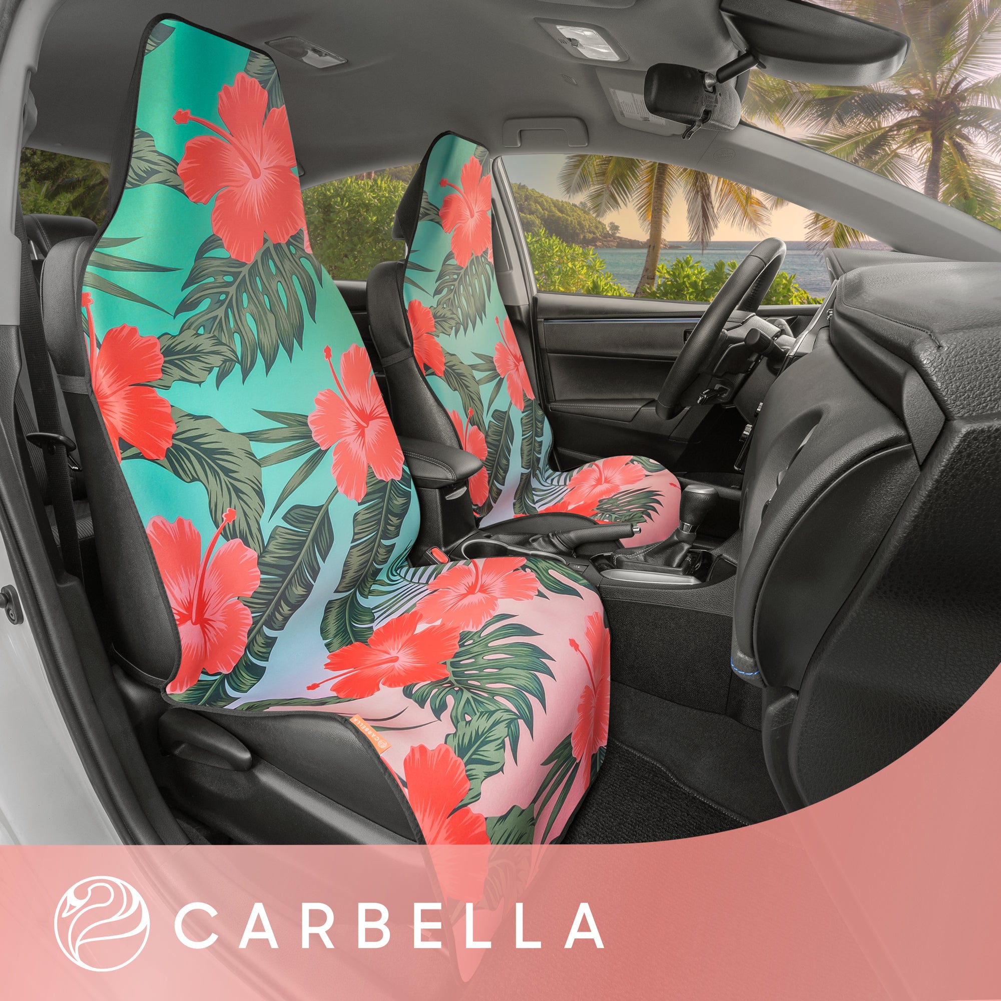 Carbella Coral Hawaiian Floral Car Seat Covers, 2 Pack Flower Print Gradient Seat Covers for Cars Trucks SUV, Car Accessories for Women