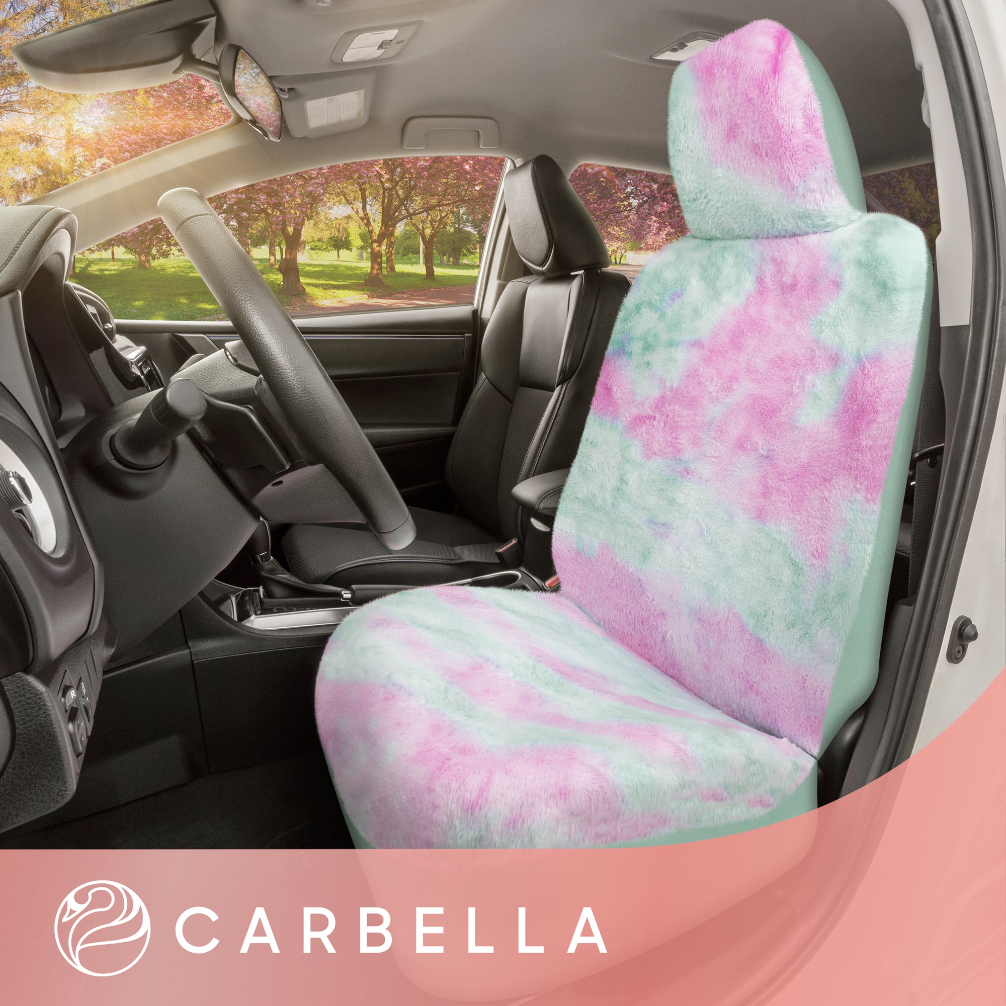 Carbella Tie-Dye Faux Fur Car Seat Cover, 1 Piece Mint Sheepskin Front Seat Cover for Cars with Soft and Plush Touch, Cute Automotive Interior Cover for Trucks Van SUV, Car Accessories for Women