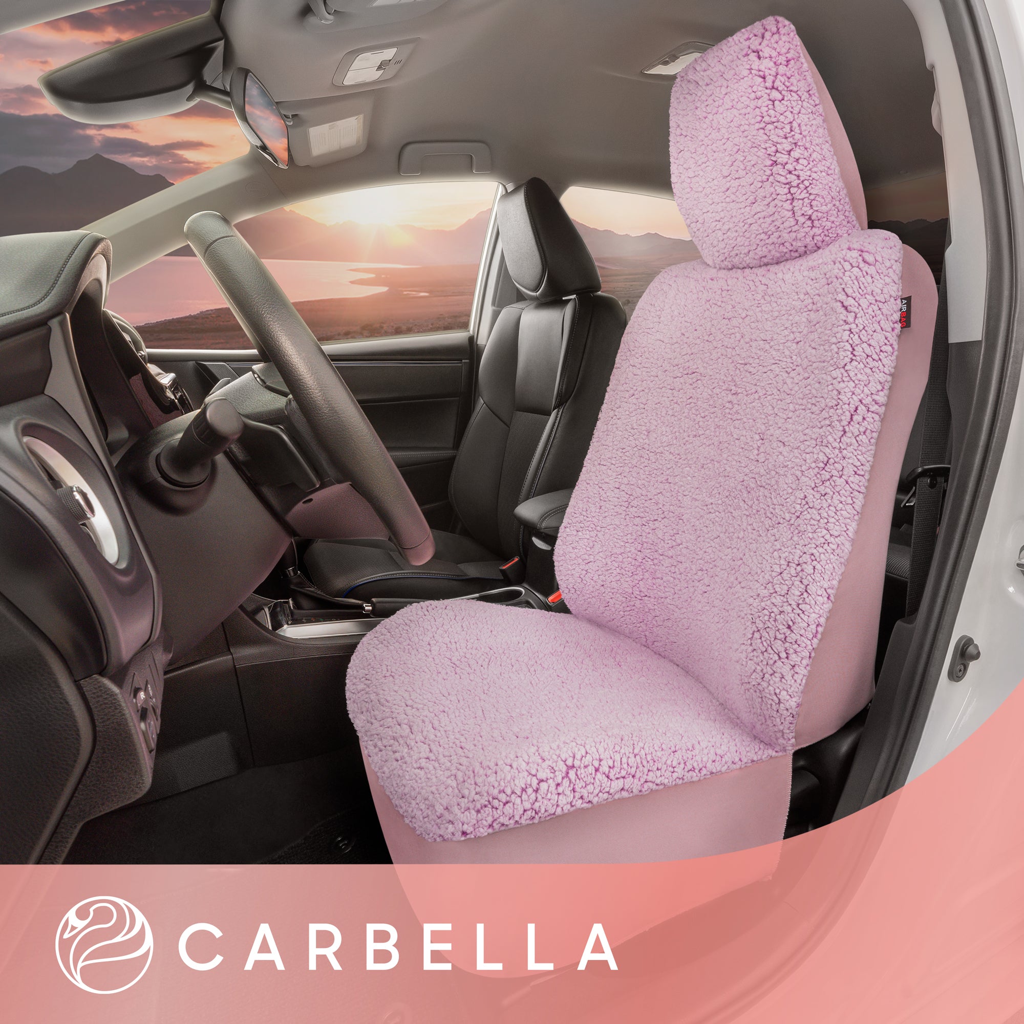 Carbella Plush Sherpa Fleece Car Seat Cover, 1 Piece Pink Seat Cover for Cars with Soft Cushioned Touch, Cute Automotive Interior Protector for Trucks Van SUV, Car Accessories for Women