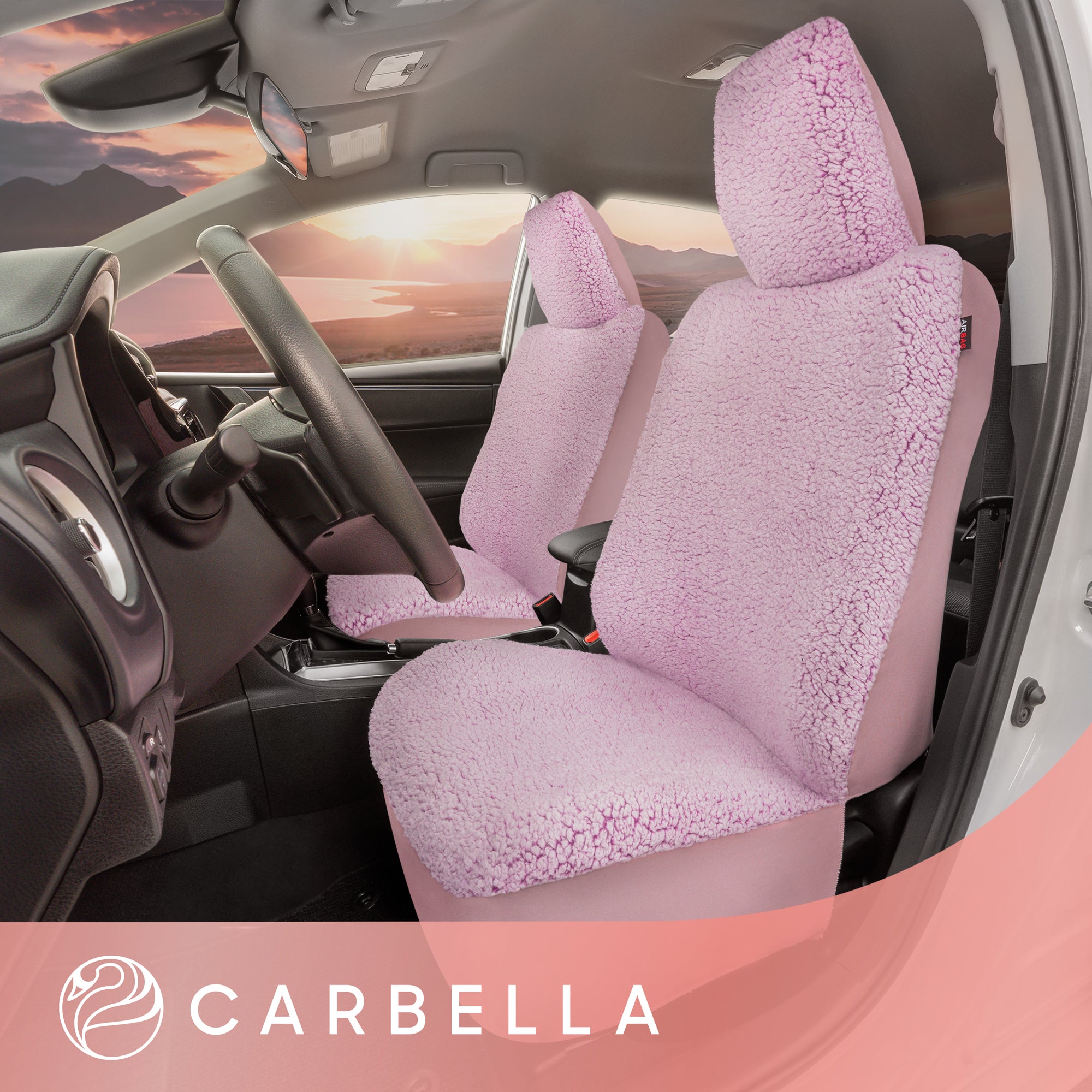 Carbella Plush Sherpa Fleece Car Seat Covers, 2 Pack Pink Seat Cover for Cars with Soft Cushioned Touch, Cute Automotive Interior Protector for Trucks Van SUV, Car Accessories for Women