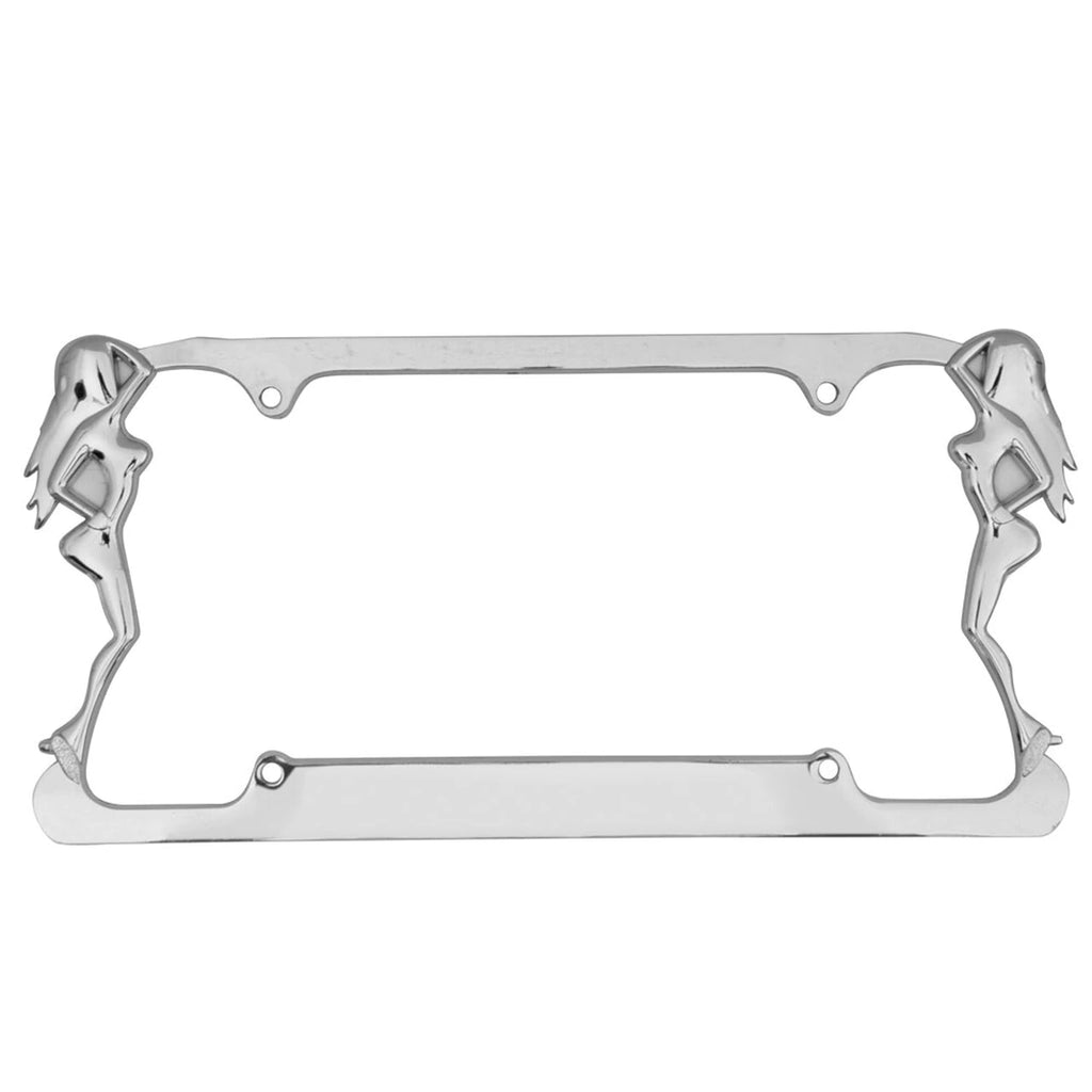 Chrome Plated Rust-Proof Die-Cast Stainless Metal License Plate Frame/Holder Universal Size - Sexy Lucky Ladies (Pack of 2)