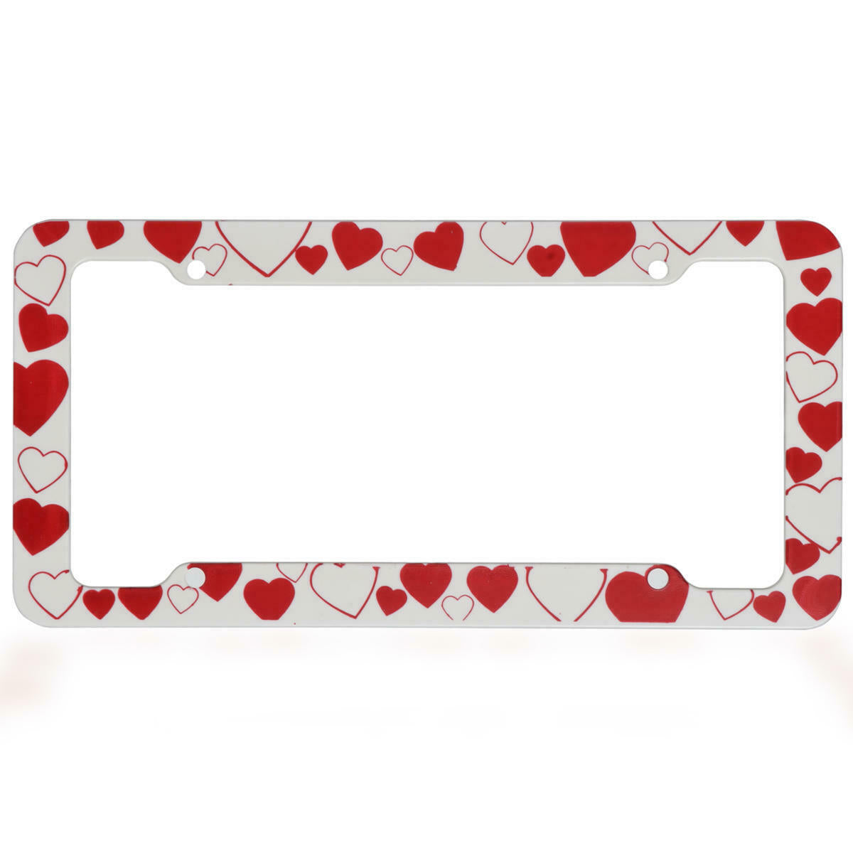 Heavy Duty White & Red Girly Heart Pattern License Plate Frame for Women (Pack of 2)