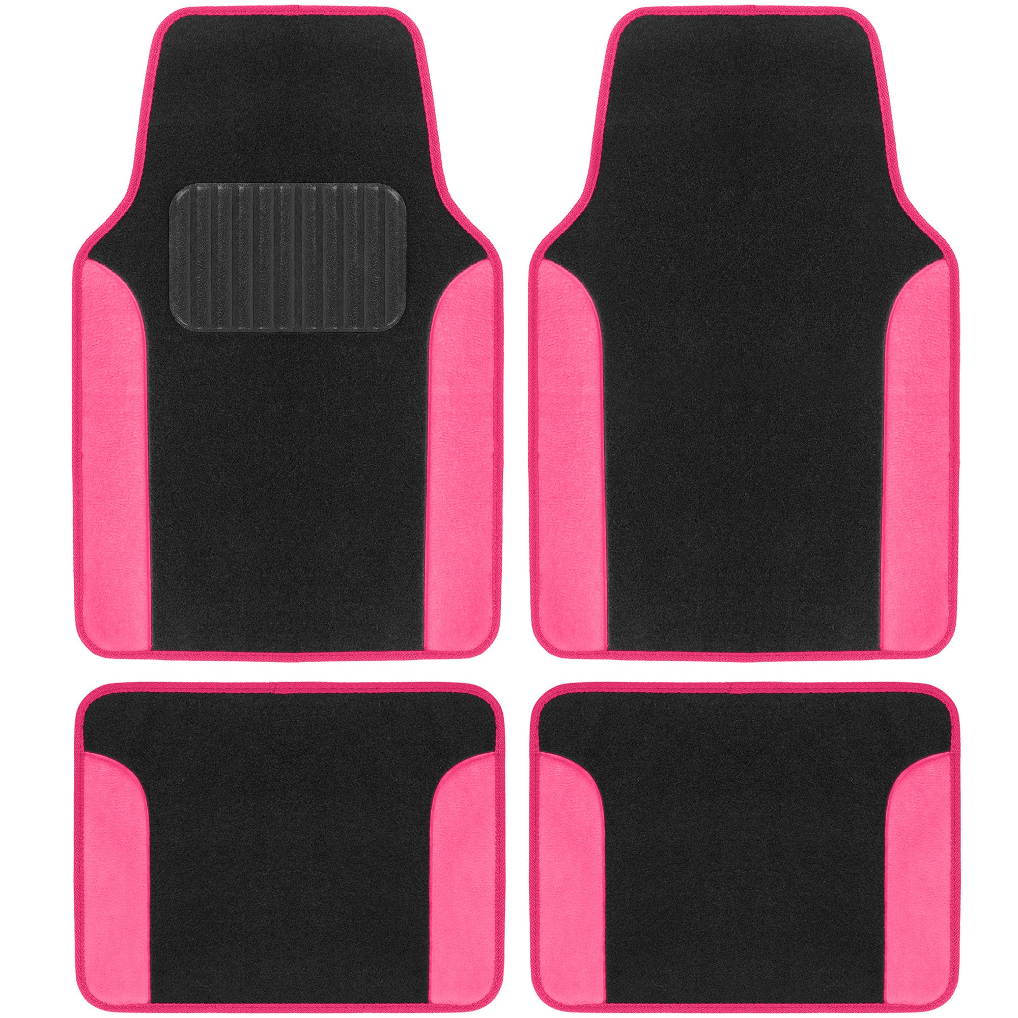 BDK Hot Pink Carpet Car Floor Mats - Two-Tone Faux Leather Automotive Floor Mats, Included Anti-Slip Features and Built-in Heel Pad, Stylish Floor Mats for Cars Truck Van SUV