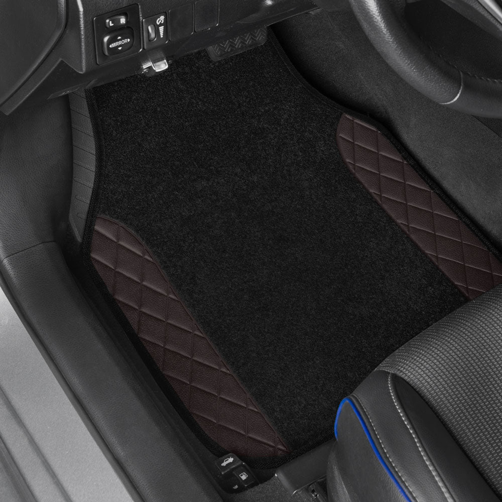 BDK Heavy Duty 4pc Front & Rear Carpet Quilted Style Luxurious Floor Mats for Car SUV Van & Truck-All Weather Protection Universal Fit - Dark Brown, Model Number: MT-2714-BW