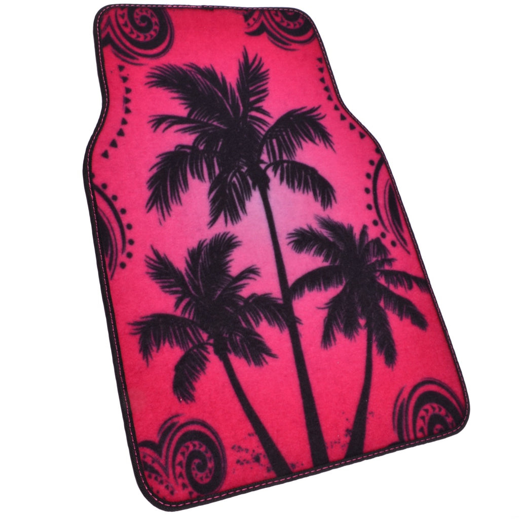 Palm Tree Pattern Carpet Car Floor Mats - 4pc Set - Art & Design Series