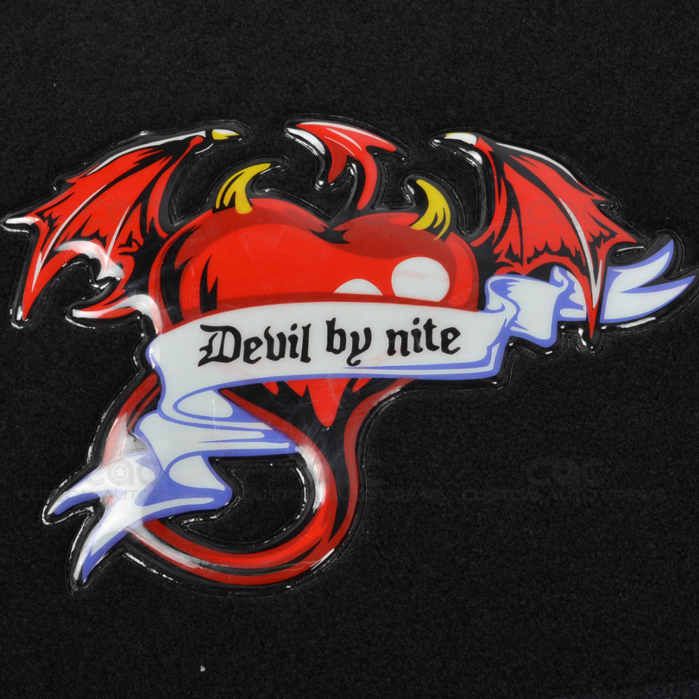 Devil By Nite Embroidered Carpet Car Floor Mats - 4pc Set - Art & Design Series