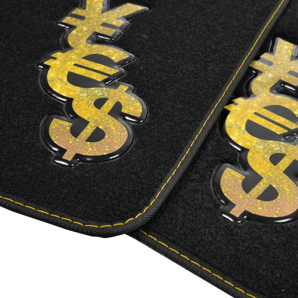 "YES" Dollar Euro Yuan Logos Embossed Carpet Car Floor Mats - 4pc Set - Art & Design Series