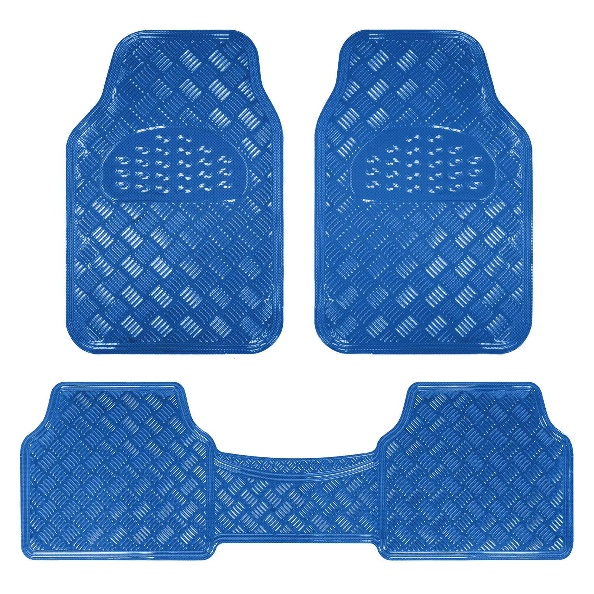 BDK MT-643-BL Metallic Bling Design Car Floor Mats - 3-Piece Set of Heavy Duty All Weather with Rubber Backing Fits Car Truck Van SUV (Blue)