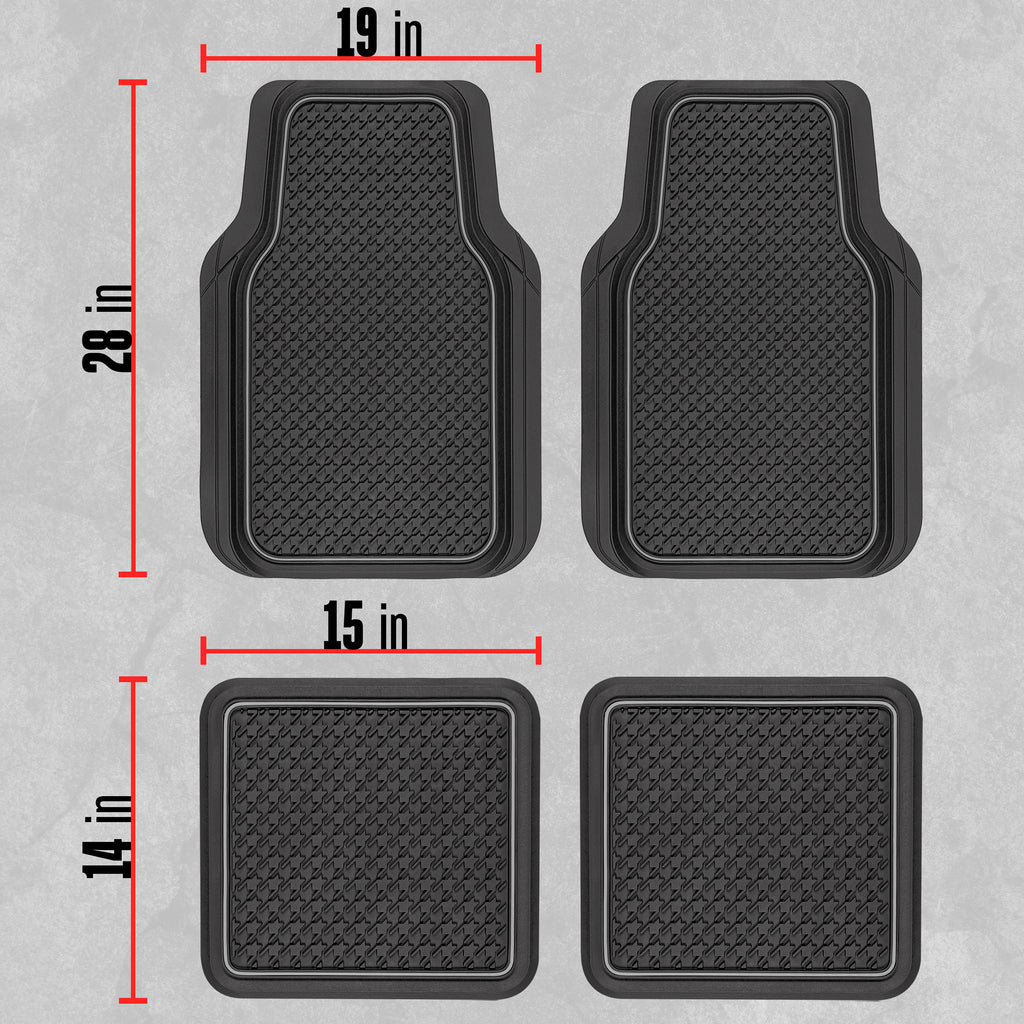 Motor Trend Houndstooth Design Rubber Car Floor Mats for Autos SUV Truck & Van - All-Weather Waterproof Protection Front & Rear Liners, Trim To Fit Most Vehicles