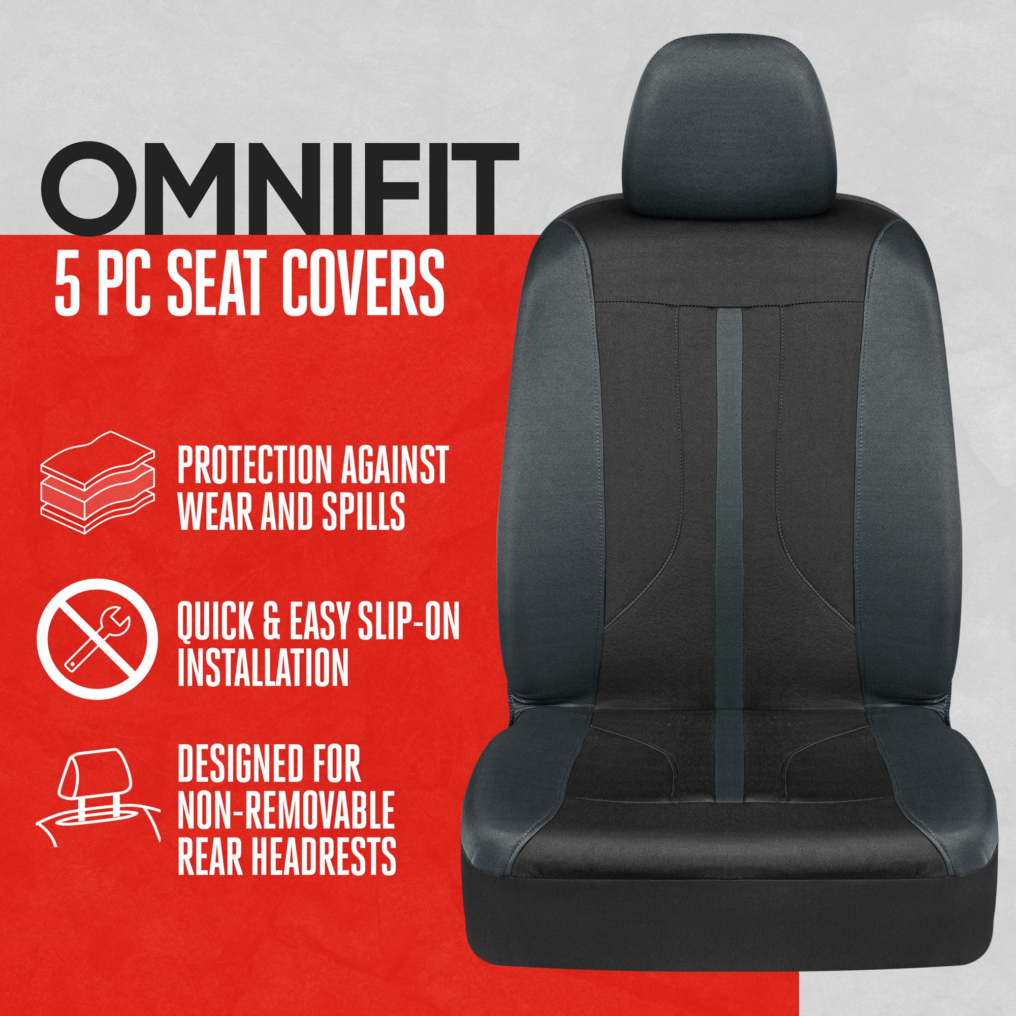 Motor Trend OmniFit Seat Covers for Cars, Two-Tone Gray Car Seat Covers Full Set with Hooded Split Bench Seat Cover, Interior Car Accessories, Automotive Seat Covers