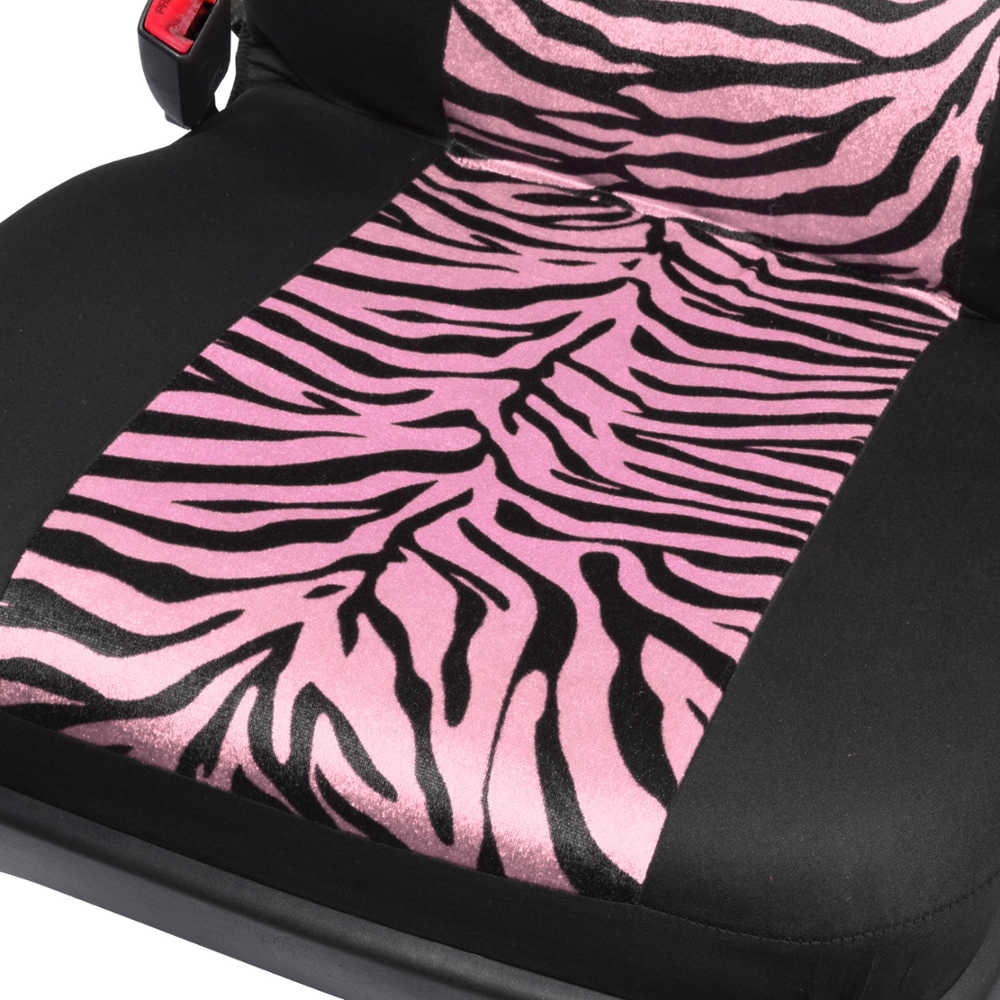carXS Zebra Print Car Seat Covers Full Set, Includes Matching Seat Belt Pads and Steering Wheel Cover, Two-Tone Animal Print Pink Seat Covers for Cars for Women, Car Seat Protector Interior Covers