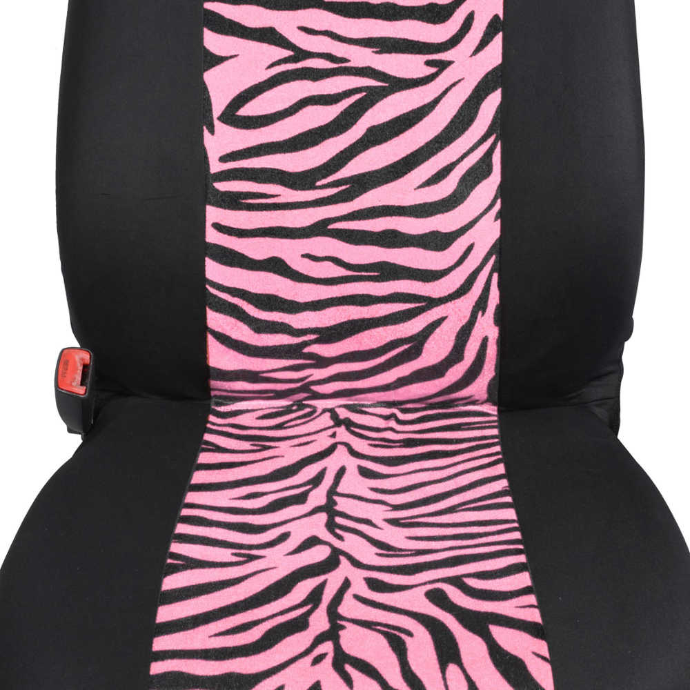 carXS Zebra Print Car Seat Covers Full Set, Includes Matching Seat Belt Pads and Steering Wheel Cover, Two-Tone Animal Print Pink Seat Covers for Cars for Women, Car Seat Protector Interior Covers