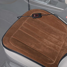 Load image into Gallery viewer, carXS Premium Heated Seat Cover for Cars - Universal 12V Heated Car Seat Cushion with Dual Heat Settings &amp; Switch, Quick Heating Car Seat Warmer (Plush Brown)