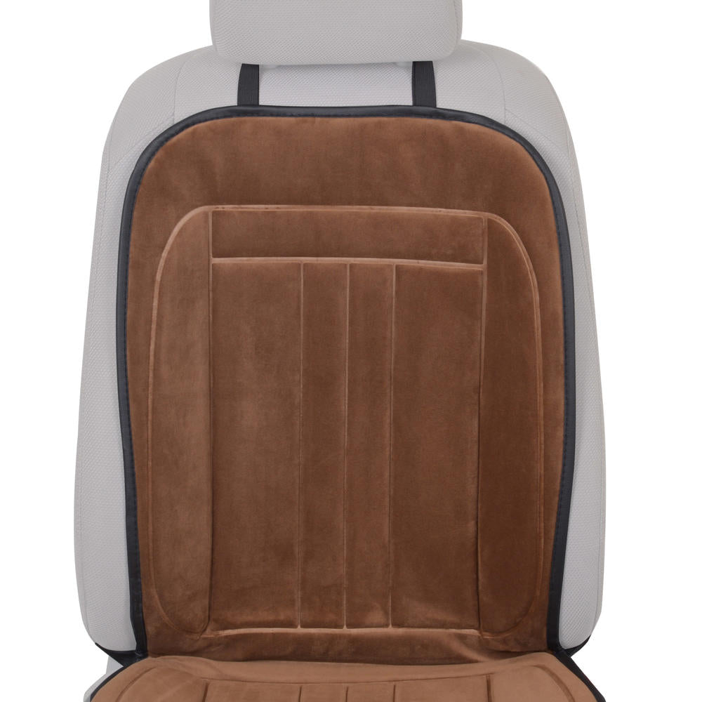 carXS Premium Heated Seat Cover for Cars - Universal 12V Heated Car Seat Cushion with Dual Heat Settings & Switch, Quick Heating Car Seat Warmer (Plush Brown)