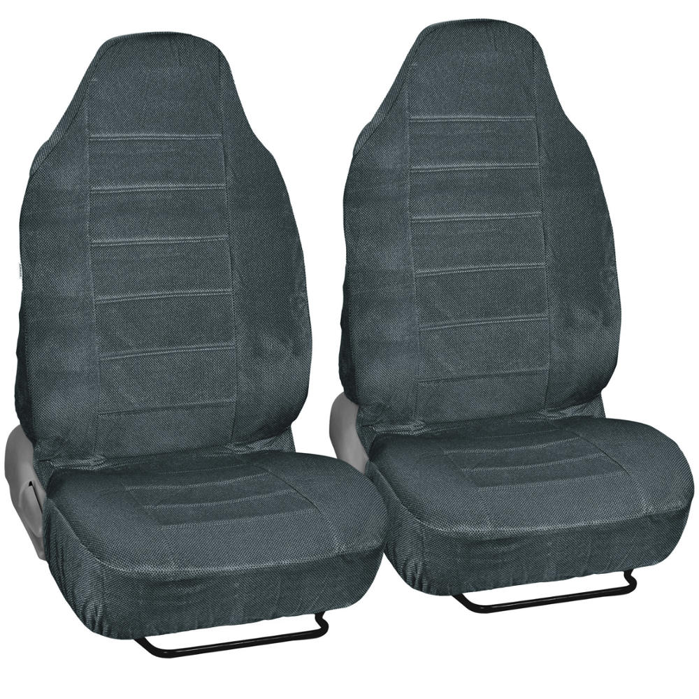 BDK Beige Dotted Cloth Regal Style 2 Piece Premium High Back Auto Seat Covers 