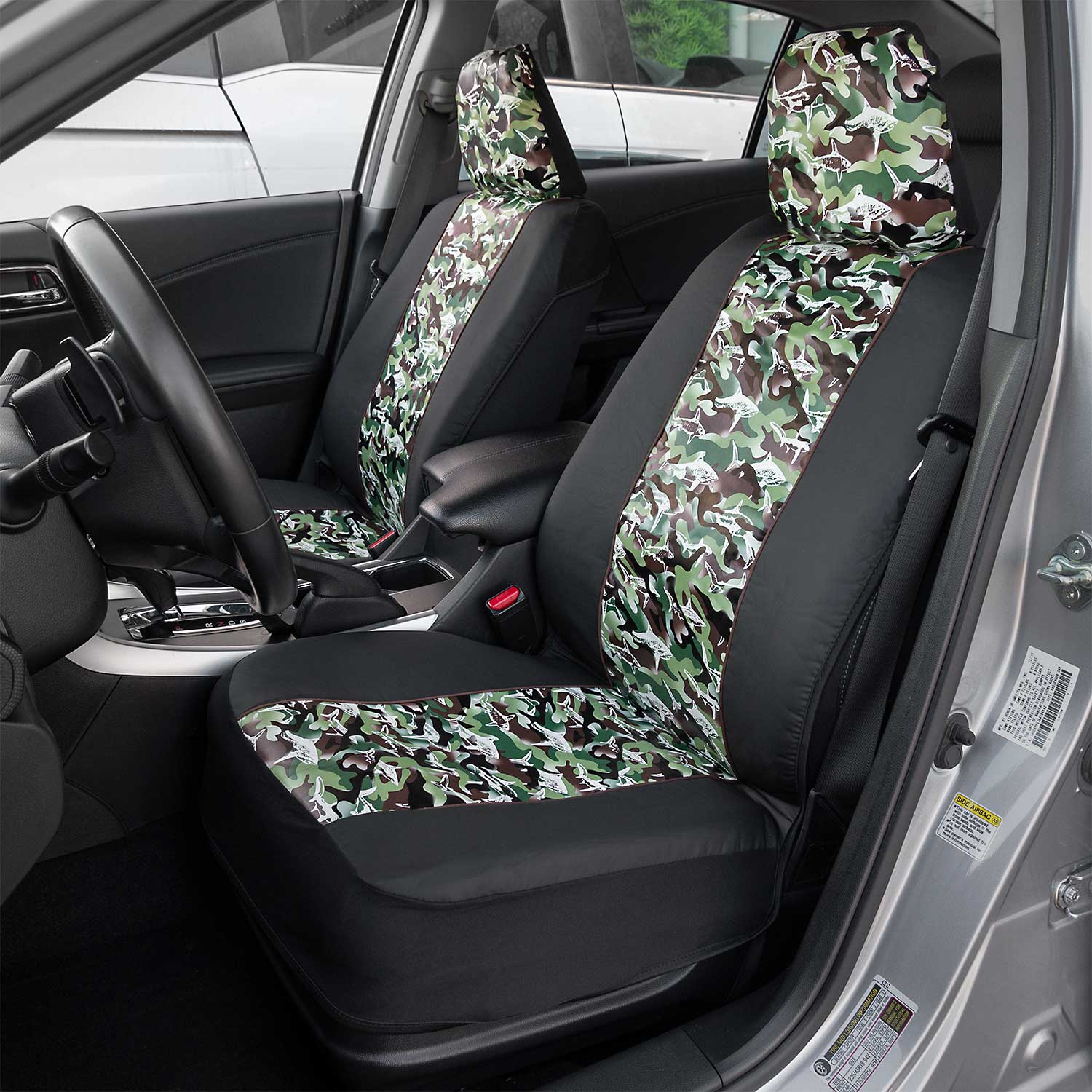BDK Green Camo Car Seat Covers for Front Seats, 2 Pack – Camouflage Pattern Front Seat Cover Set with Matching Headrest, Sideless Design for Easy Installation, Fits Most Car Truck Van and SUV
