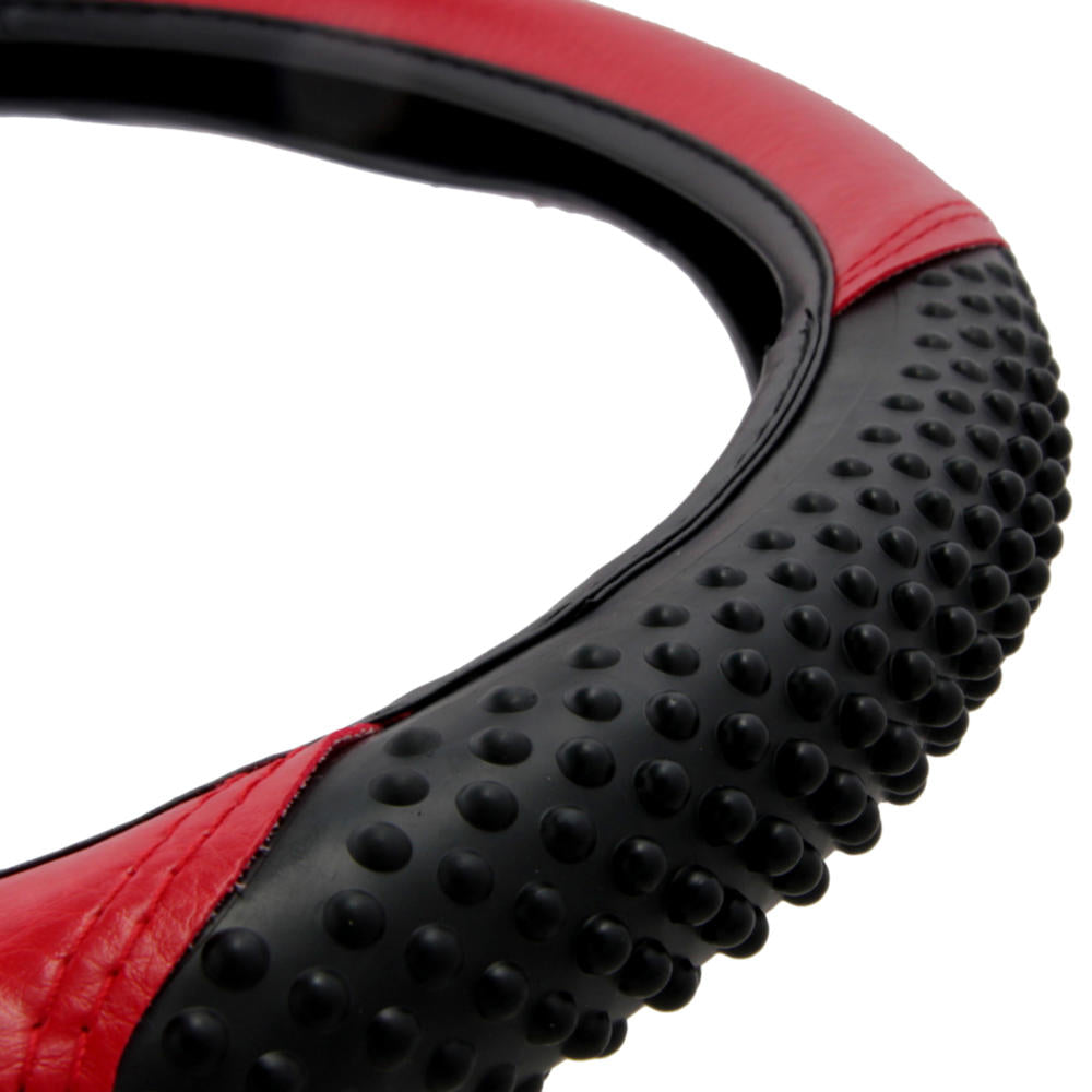 BDK Sporty Two Tone Ergonomic Grip Steering Wheel Cover - Massaging Gel Grip for Standard Size Wheels 14.5 - 15 inch Black / Black