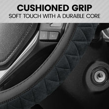 Load image into Gallery viewer, BDK GripTech Plush Fuzzy Steering Wheel Cover for Car Truck Van SUV, Standard 15 inch Size, Soft Black Fluffy Exterior, Comfortable Ergonomic Car Steering Wheel Cover