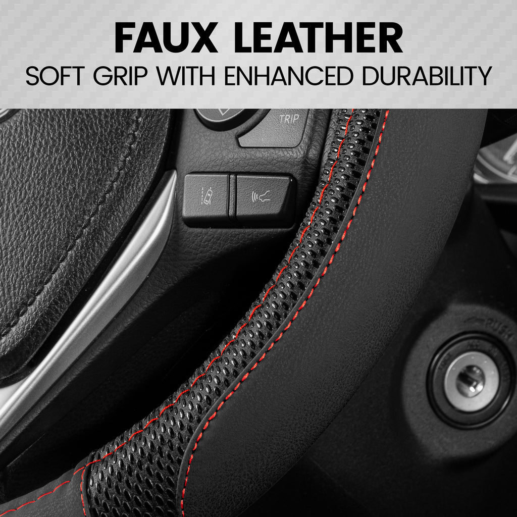 BDK GripTech Sport Red Steering Wheel Cover for Car Truck Van SUV, Standard 15 inch Size, Two-Tone Advanced Traction Grip, Comfortable Ergonomic Car Steering Wheel Cover
