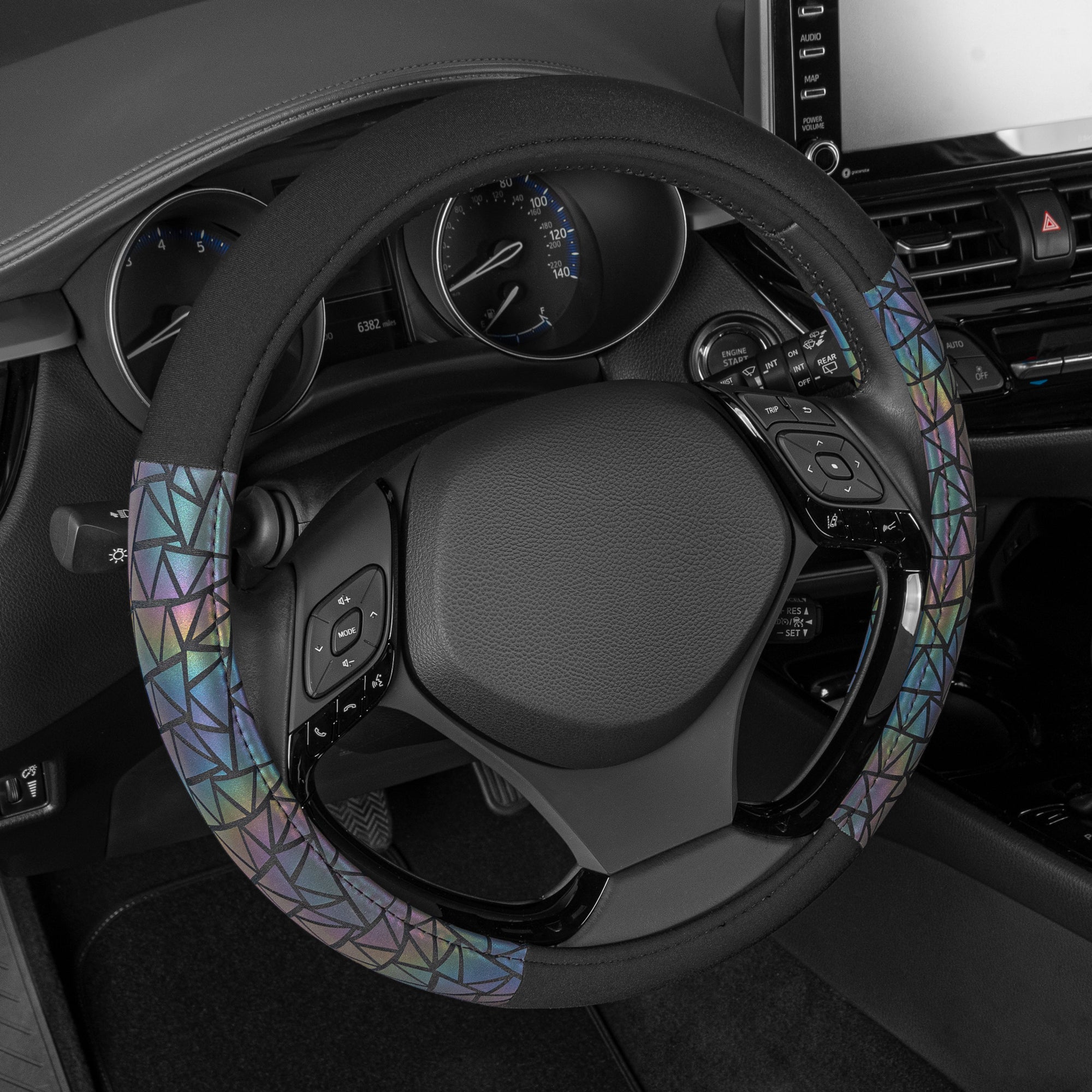 BDK Geometric Prism Sparkle Glitter Steering Wheel Cover - Car Steering Wheel Cover for Women with Shiny Holo Bling Accents, Fits Most Car Truck Van SUV Wheel Sizes 14.5 to 15 inch