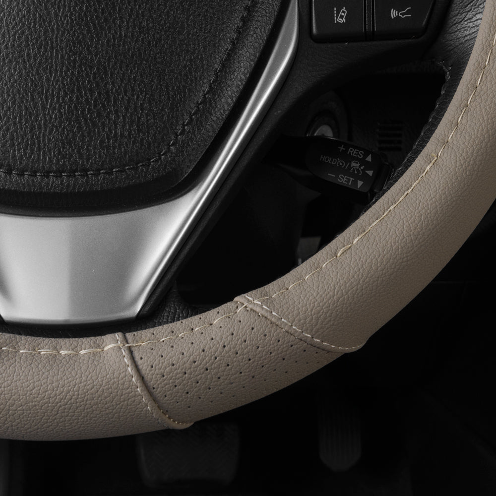 BDK Comfort Grip Perforated Microfiber Leather Steering Wheel Cover, Fits Wheels 14.5 - 15 Inch Diameter Gray