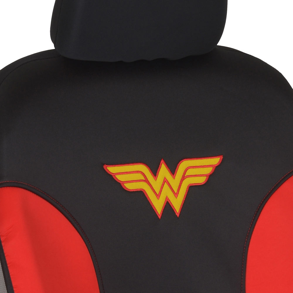 BDK DC Comics Wonder Woman Car Seat Covers - 100% Waterproof Front Pair Gray Black Fit Cover - Side Airbag Safe Protection for Car SUV Van Truck (WBSC1911)