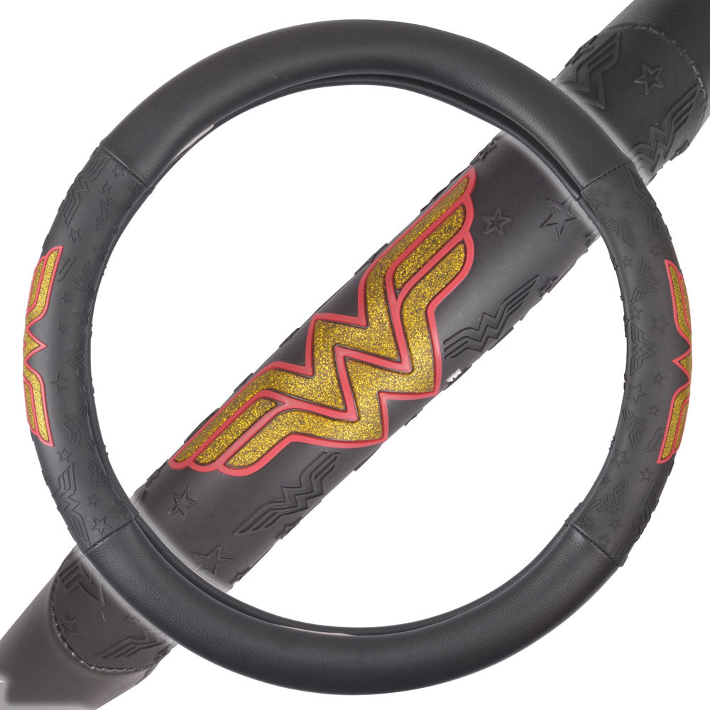 BDK DC Comics Wonder Woman Steering Wheel Cover - W Symbol on Synthetic Leather (WBSW-1901)